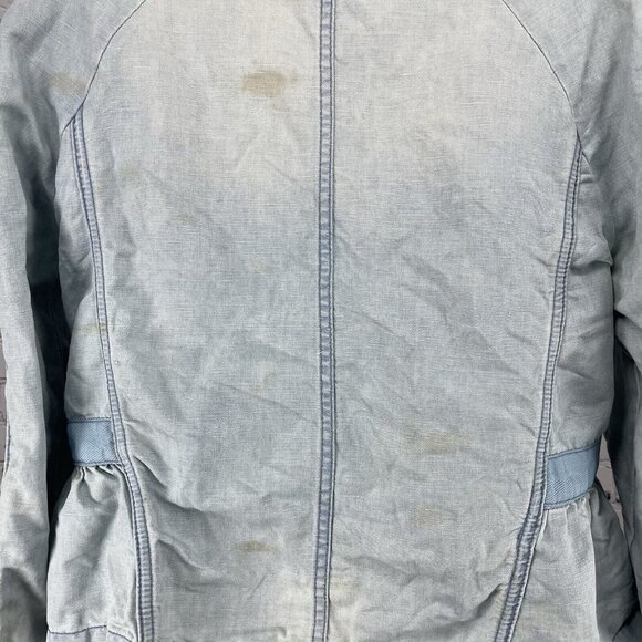 Free People Blue Linen Cotton Embroidered Stud Sleeve Light Jacket XS *stained - Picture 7 of 16